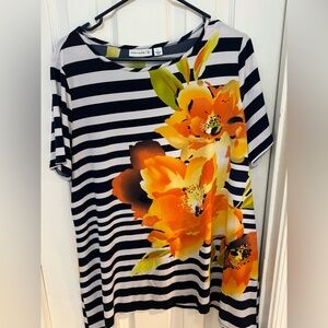 Susan Graver Striped Floral Top/ double sided